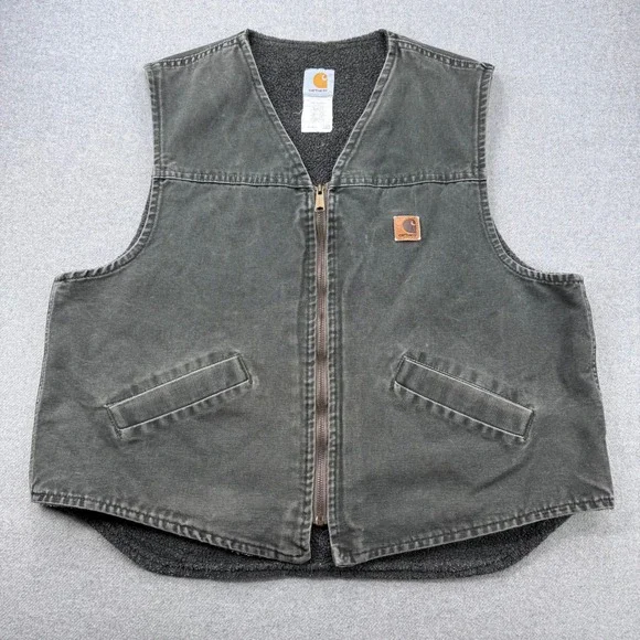 Vintage Carhartt Sherpa Lined Vest Mens XL Moss Green Canvas Workwear USA Made - Picture 1 of 13